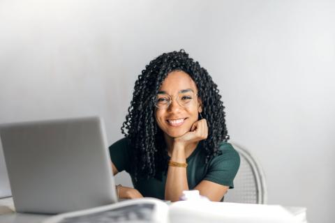 Young woman working on a laptop computer