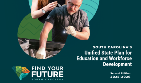 A cropped cover of the Unified State Plan that lists the title, the years 2025-2026 that the information covers, and the explanation that it is a Find Your Future publication. 